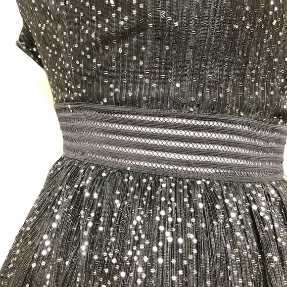 City Studio Silver Sequin V Neck Fit & Flare Black Dress Juniors size 3 - Picture 3 of 9